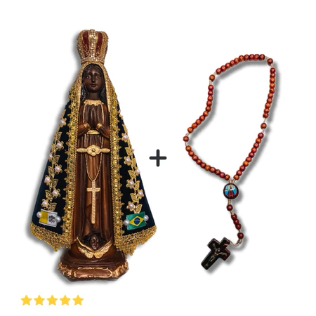 Kit Nossa Senhora Aparecida 40cm + Terço de Madeira